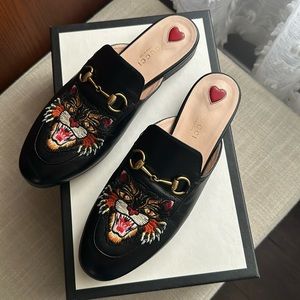 Gucci Tiger Princetown Leather Mules, size 38